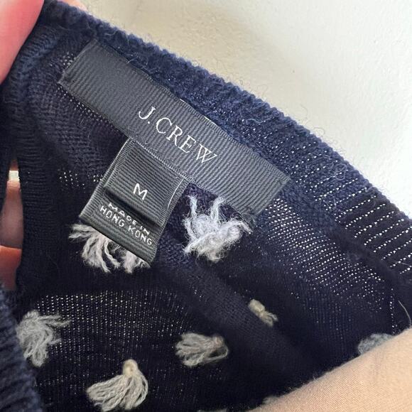 J.Crew Wool Sweater Medium Womens Navy Blue Embroidered Polka Dot Knit Keyhole - Picture 6 of 9